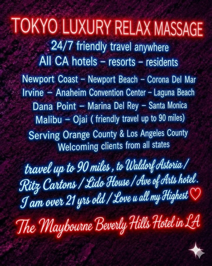 Tokyo Luxury Relax Massage 24/7 friendly travel to all CA cities / hotels
